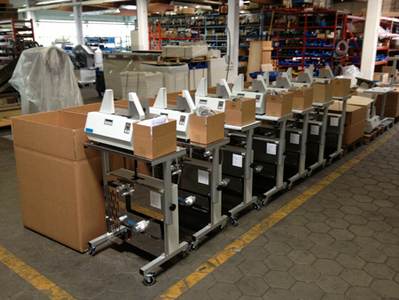 7 new generation table banders with large reel stand — ready for dispatch to Spain