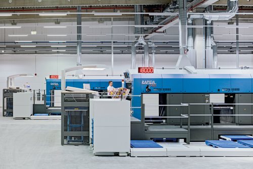 The over 30m-long Rapida 145 with double-pile delivery and automated logistics is expected the be the longest sheetfed offset press on show at drupa 2016